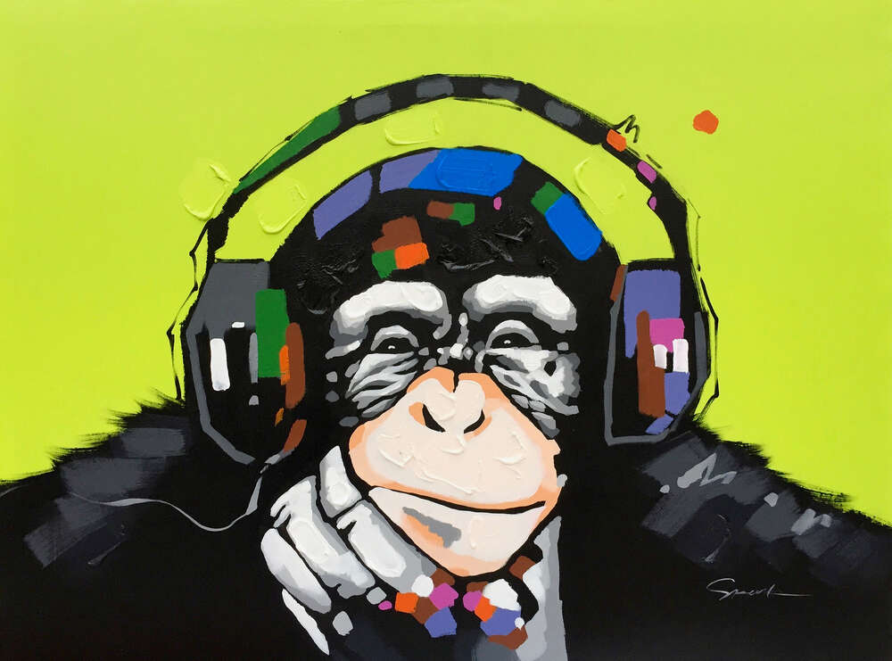 картина-постер Мавпа з кольоровими навушниками