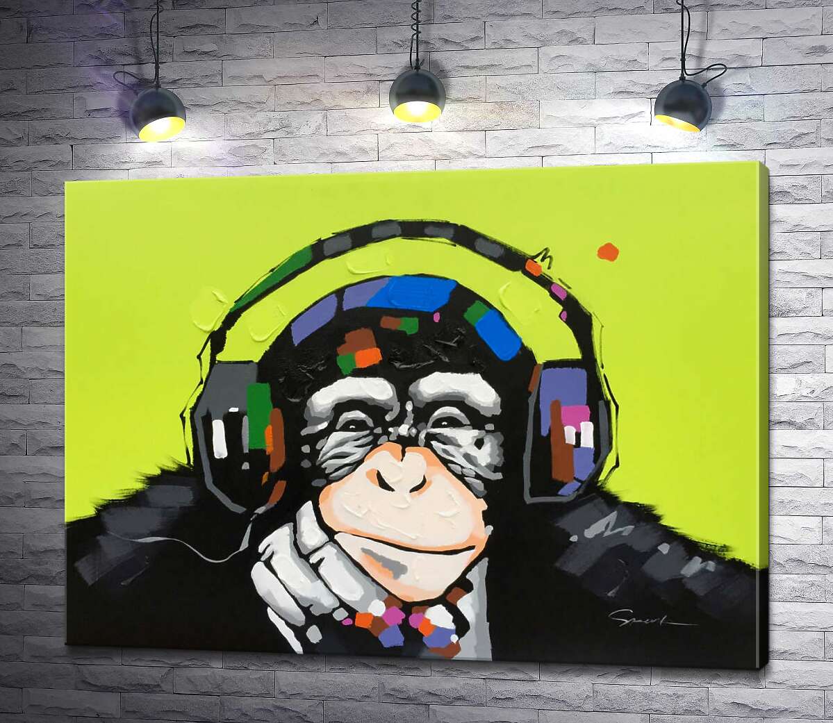 картина Мавпа з кольоровими навушниками