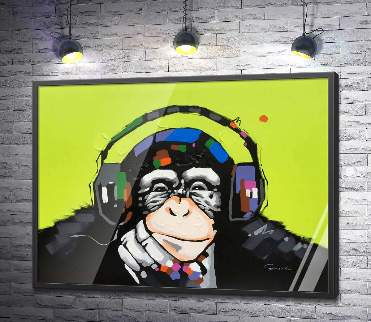 постер Мавпа з кольоровими навушниками