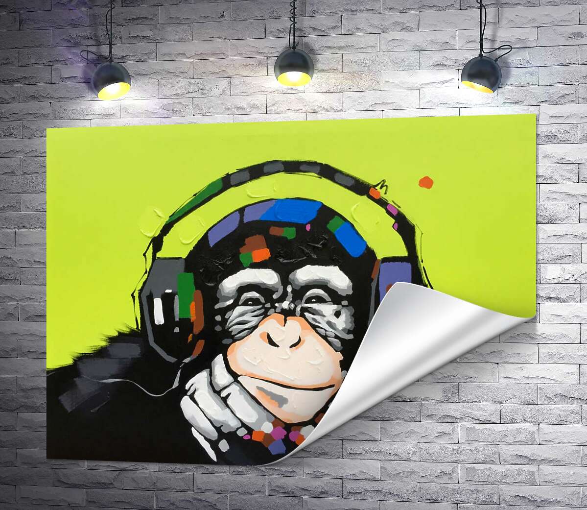 друк Мавпа з кольоровими навушниками