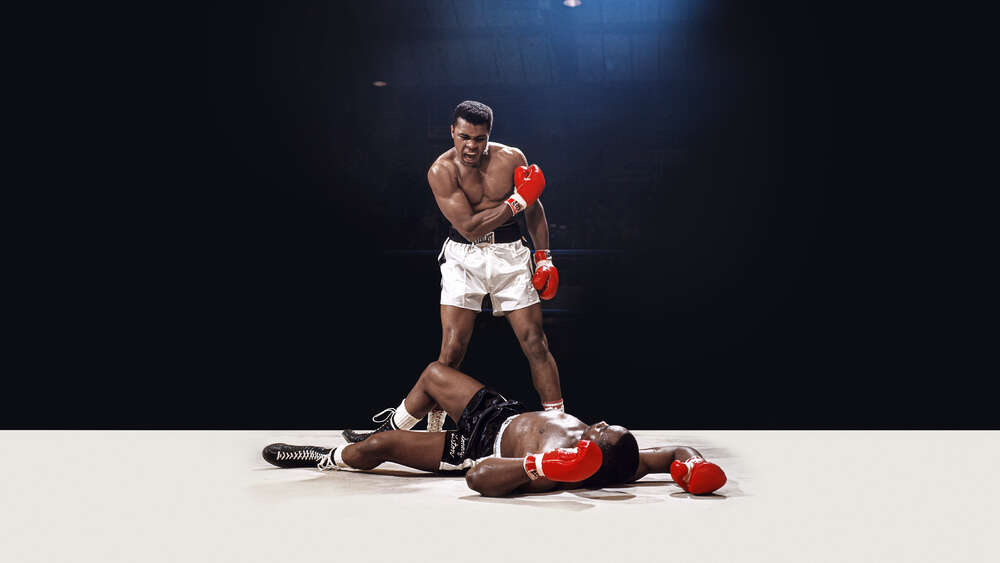 картина-постер Победитель боксер Мухаммед Али (Muhammad Ali) стоит над побежденным Сонни Листоном (Sonny Liston)