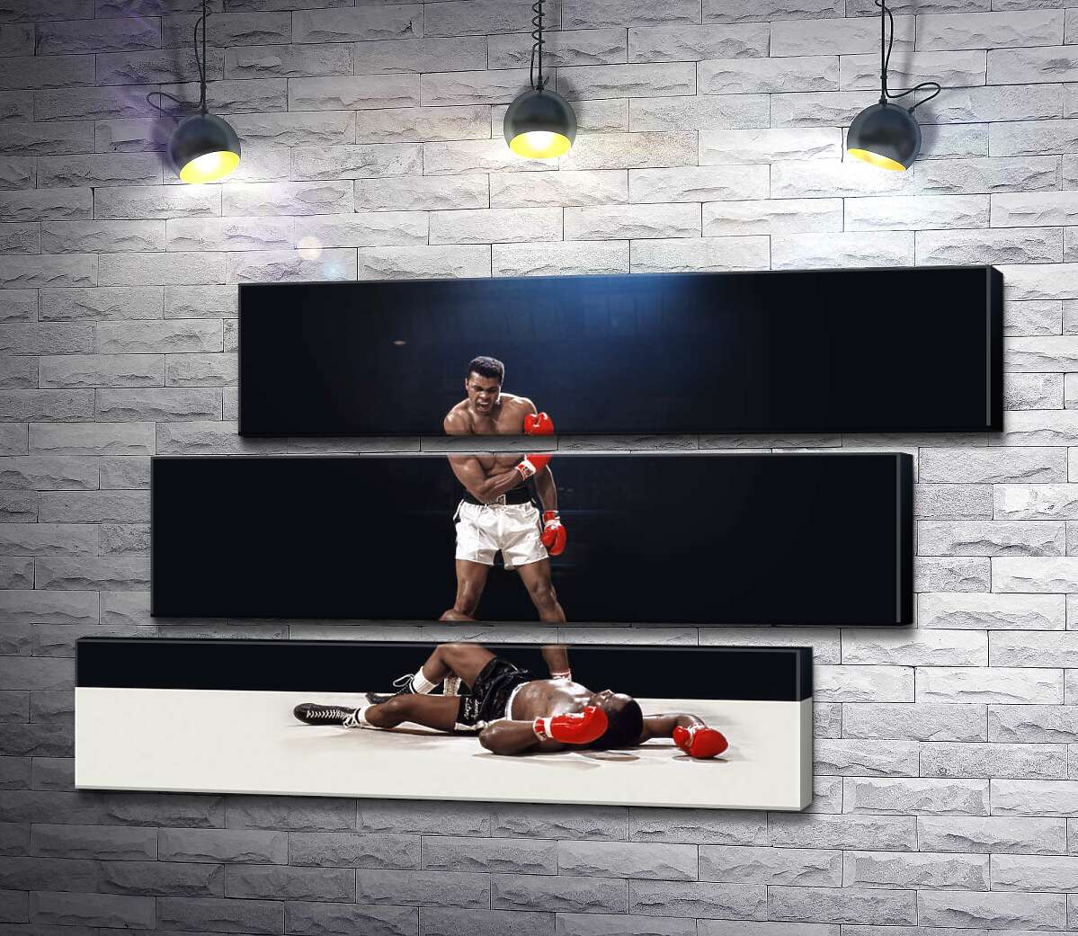 модульная картина Победитель боксер Мухаммед Али (Muhammad Ali) стоит над побежденным Сонни Листоном (Sonny Liston) (Модуль №17)