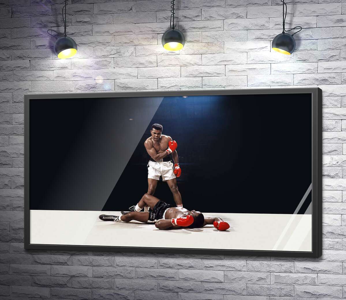 постер Победитель боксер Мухаммед Али (Muhammad Ali) стоит над побежденным Сонни Листоном (Sonny Liston)