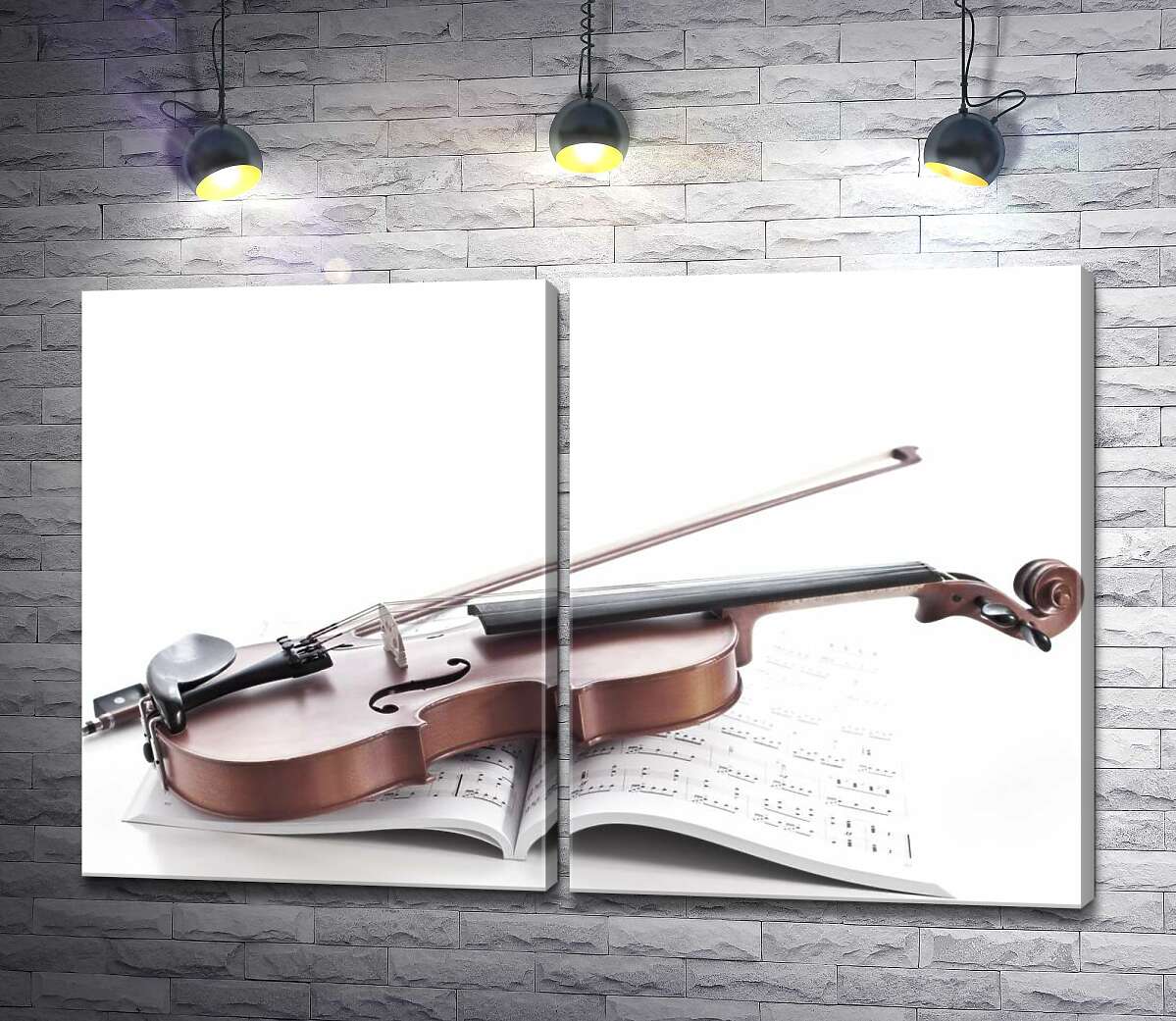 модульна картина Смичок та скрипка лежать на книжці з нотами