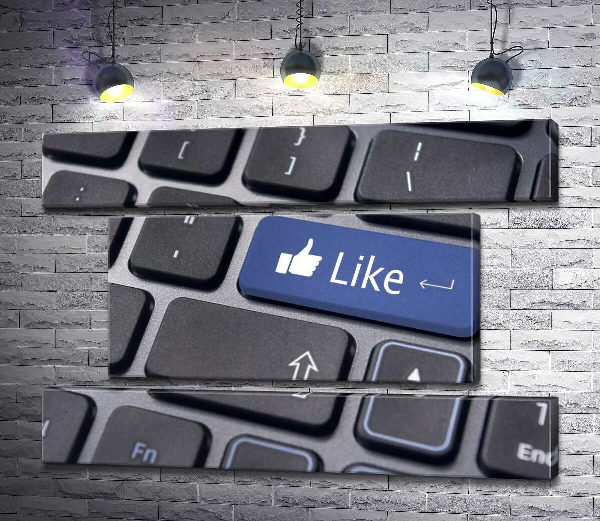 модульна картина Синя кнопка "Like" на комп'ютерній клавіатурі (Модуль №18)