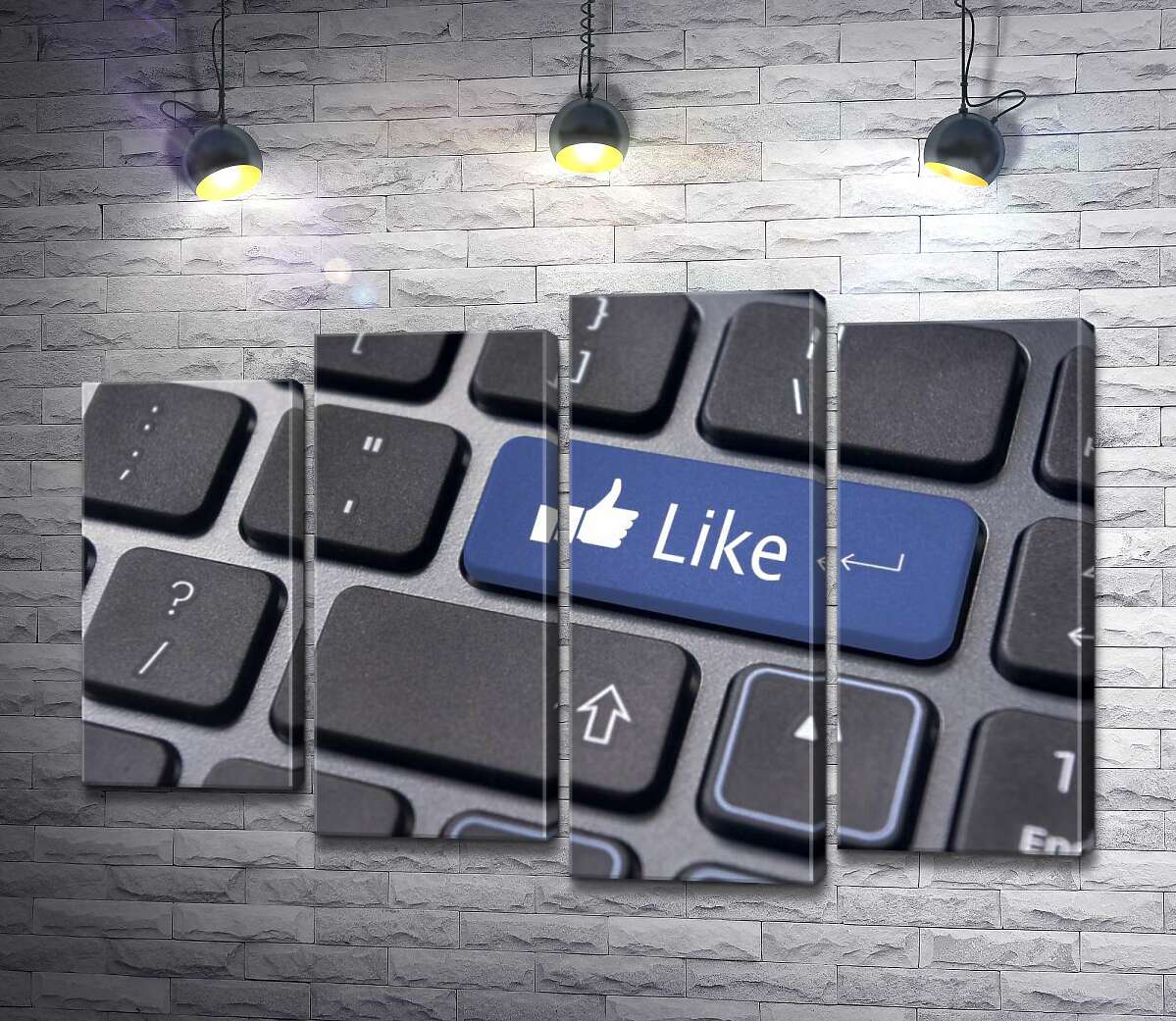 модульная картина Синяя кнопка "Like" на компьютерной клавиатуре (Модуль №3)