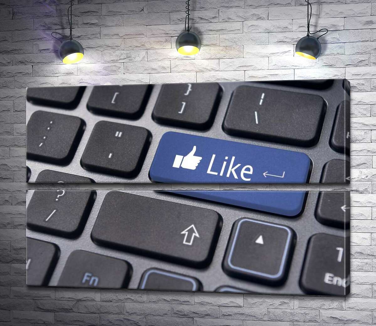 модульная картина Синяя кнопка "Like" на компьютерной клавиатуре (Модуль №7)