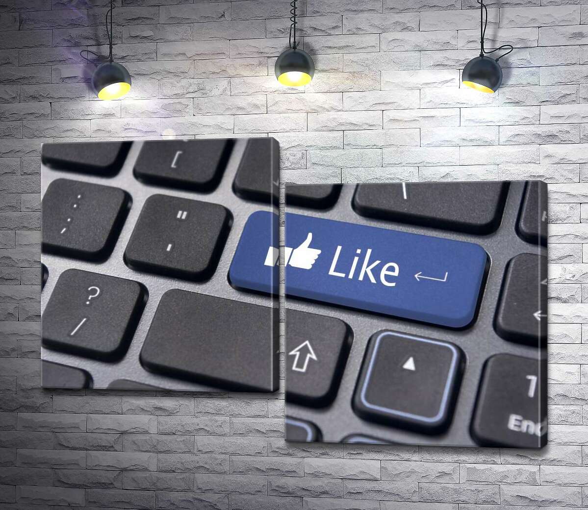модульная картина Синяя кнопка "Like" на компьютерной клавиатуре (Модуль №9)