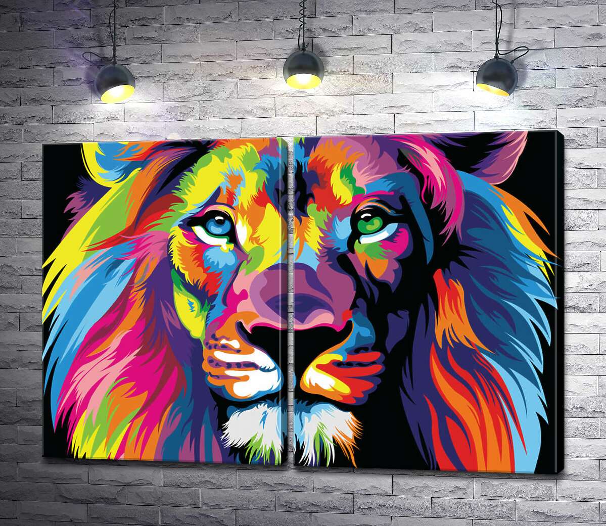 модульная картина Цветная грива могучего льва