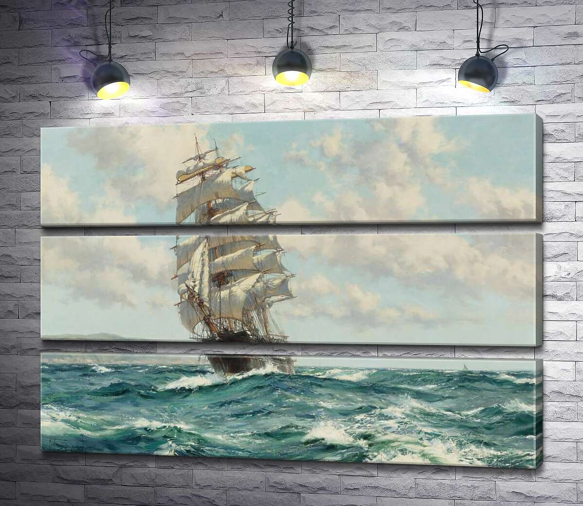 модульная картина Корабль клипер у берегов Северной Америки (Clipper Ship North America) (Модуль №15) – Монтегю Доусон (Montague Dawson)