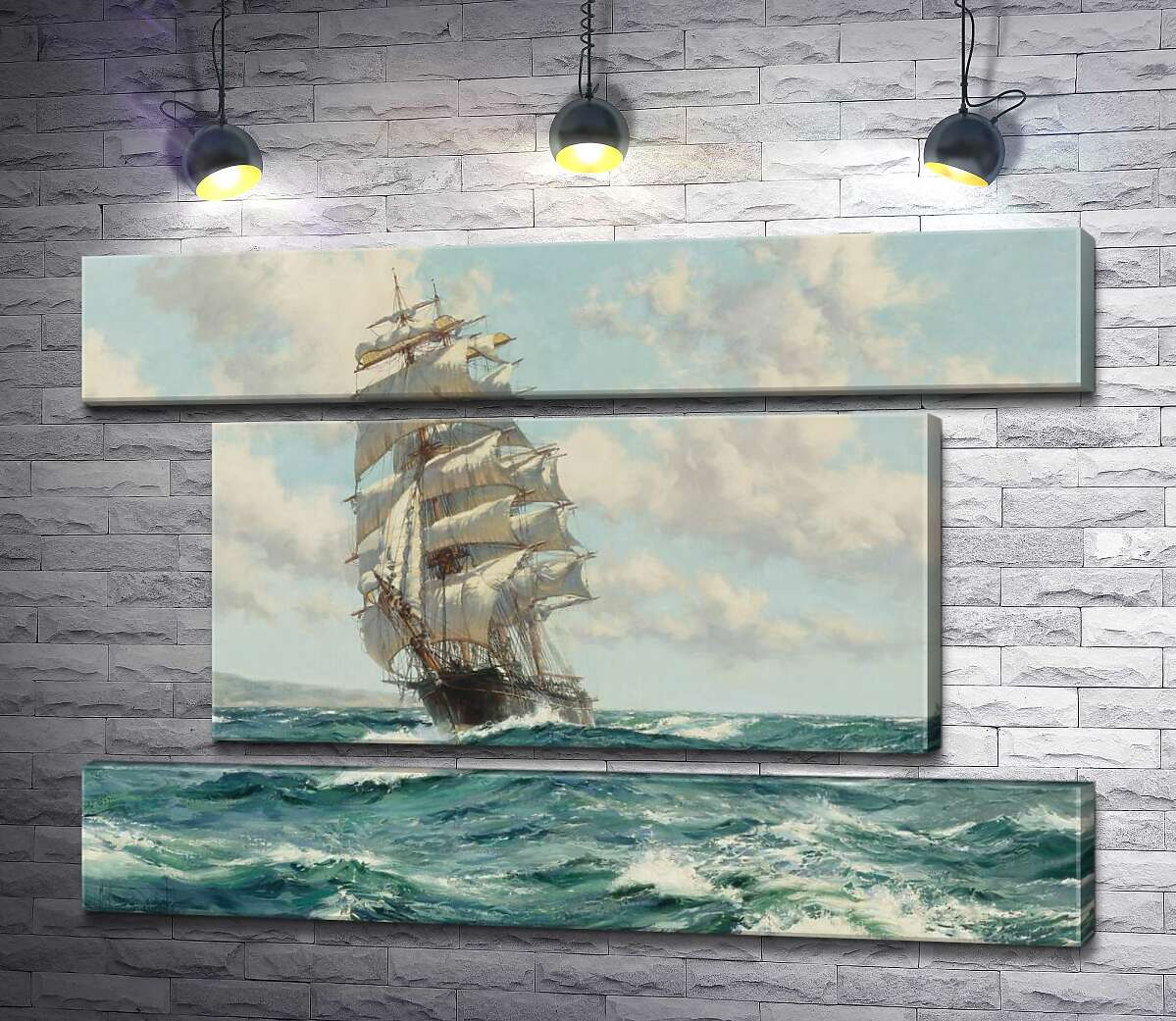 модульная картина Корабль клипер у берегов Северной Америки (Clipper Ship North America) (Модуль №18) – Монтегю Доусон (Montague Dawson)