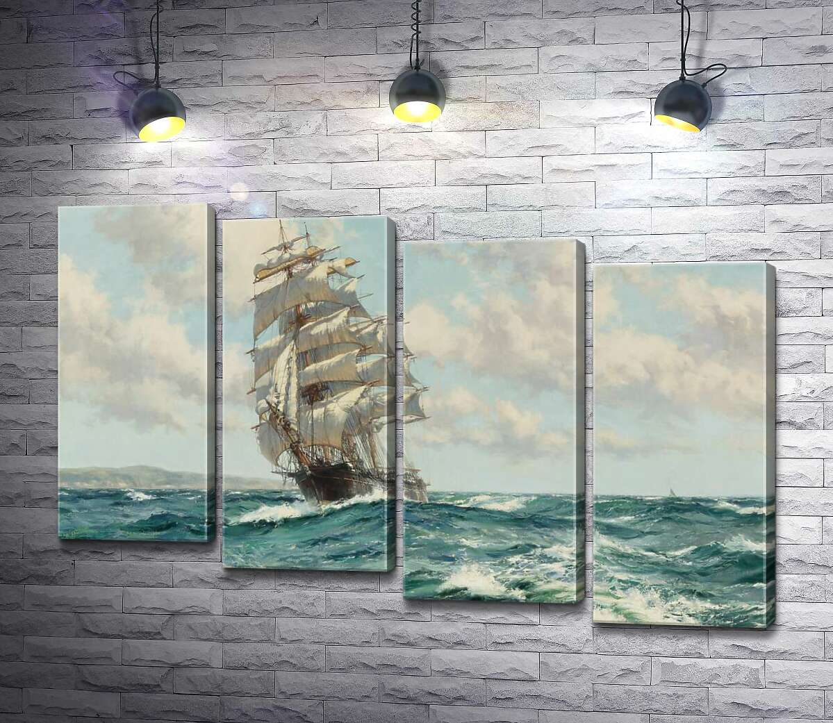 модульна картина Корабель кліпер біля берегів Північної Америки ( Clipper Ship North America) (Модуль №19) - Монтегю Доусон (Montague Dawson)