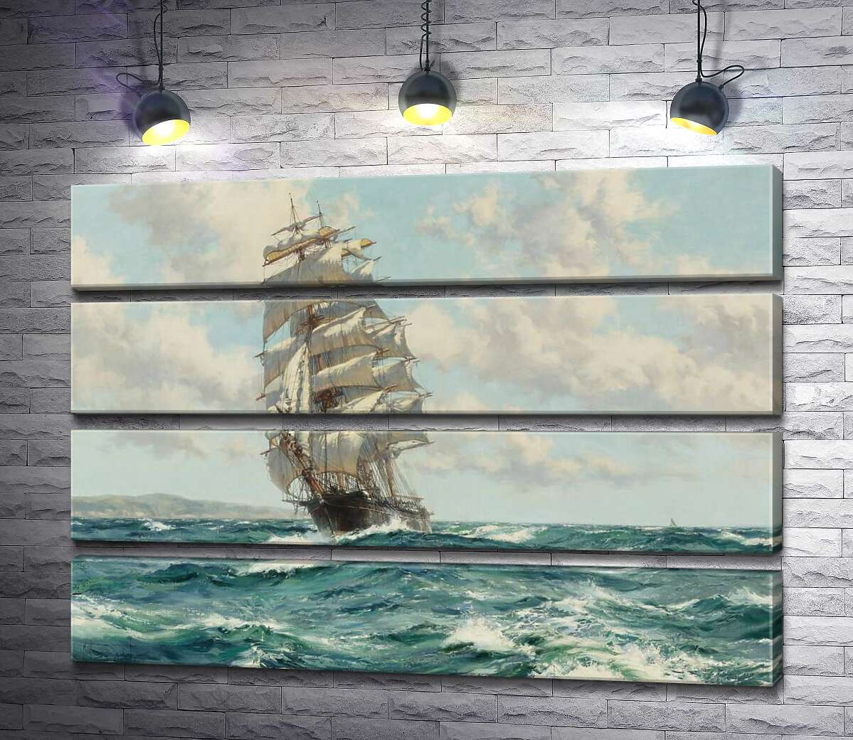 модульная картина Корабль клипер у берегов Северной Америки (Clipper Ship North America) (Модуль №22) – Монтегю Доусон (Montague Dawson)