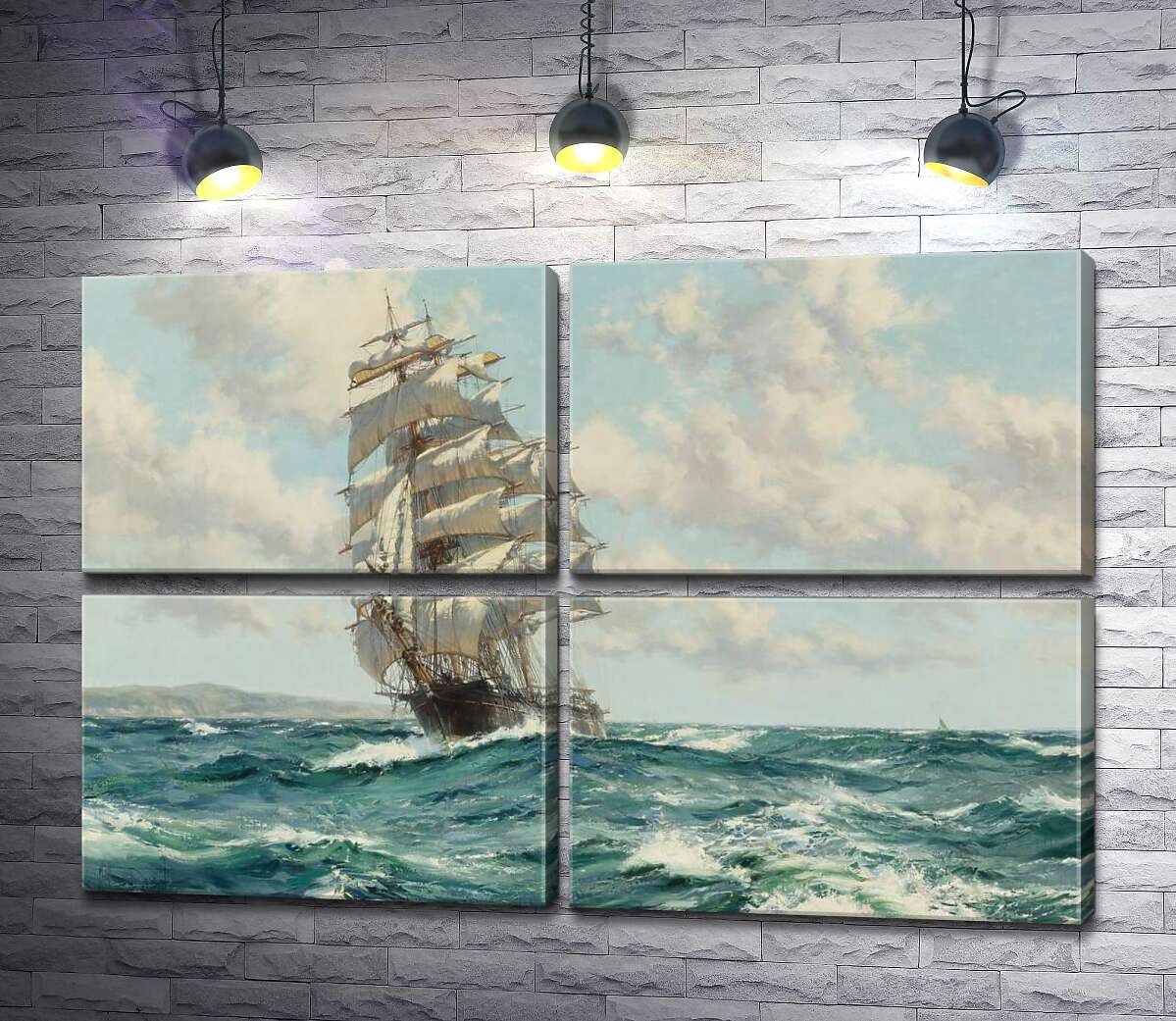модульная картина Корабль клипер у берегов Северной Америки (Clipper Ship North America) (Модуль №25) – Монтегю Доусон (Montague Dawson)