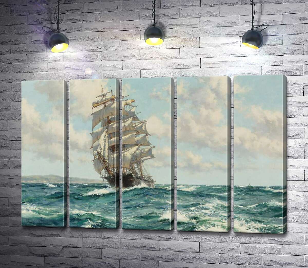 модульная картина Корабль клипер у берегов Северной Америки (Clipper Ship North America) (Модуль №26) – Монтегю Доусон (Montague Dawson)