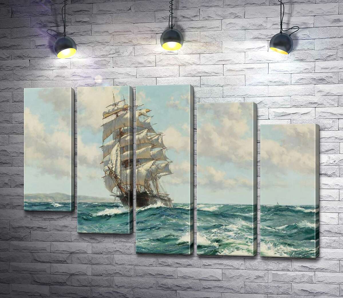 модульная картина Корабль клипер у берегов Северной Америки (Clipper Ship North America) (Модуль №28) – Монтегю Доусон (Montague Dawson)