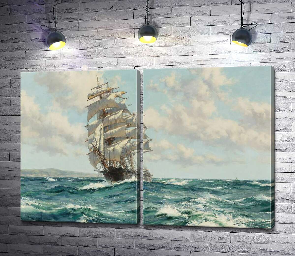 модульная картина Корабль клипер у берегов Северной Америки (Clipper Ship North America) – Монтегю Доусон (Montague Dawson)
