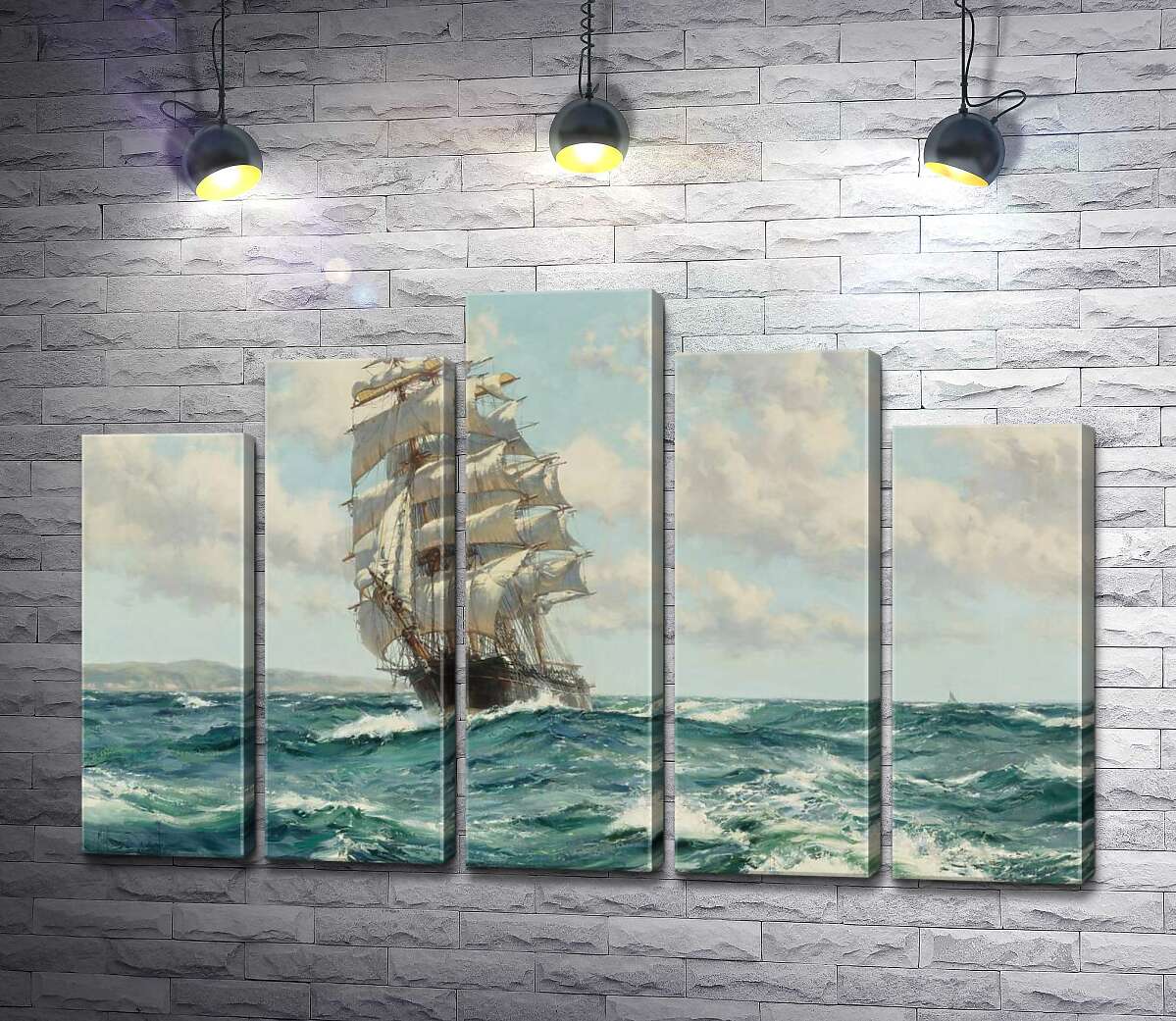 модульная картина Корабль клипер у берегов Северной Америки (Clipper Ship North America) (Модуль №29) – Монтегю Доусон (Montague Dawson)