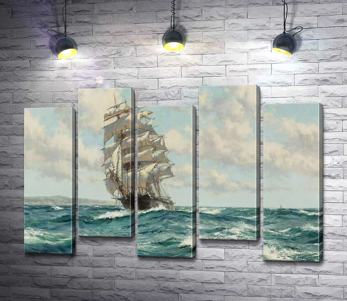 модульная картина Корабль клипер у берегов Северной Америки (Clipper Ship North America) (Модуль №30) – Монтегю Доусон (Montague Dawson)