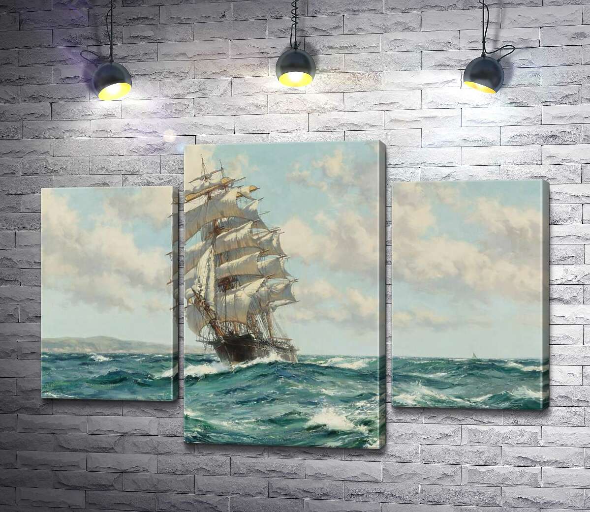 модульная картина Корабль клипер у берегов Северной Америки (Clipper Ship North America) (Модуль №10) – Монтегю Доусон (Montague Dawson)