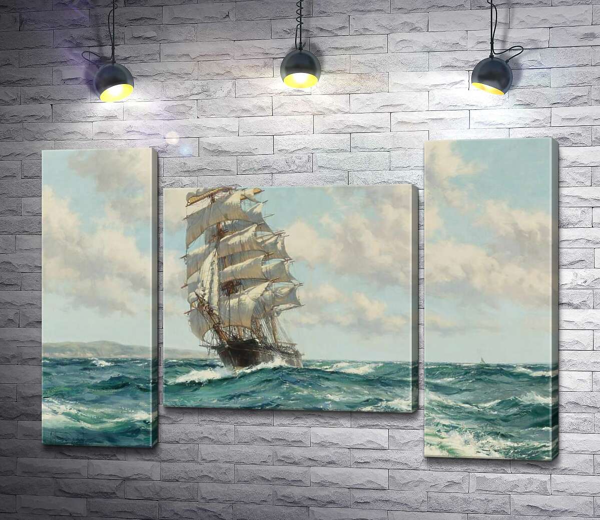 модульная картина Корабль клипер у берегов Северной Америки (Clipper Ship North America) (Модуль №11) – Монтегю Доусон (Montague Dawson)