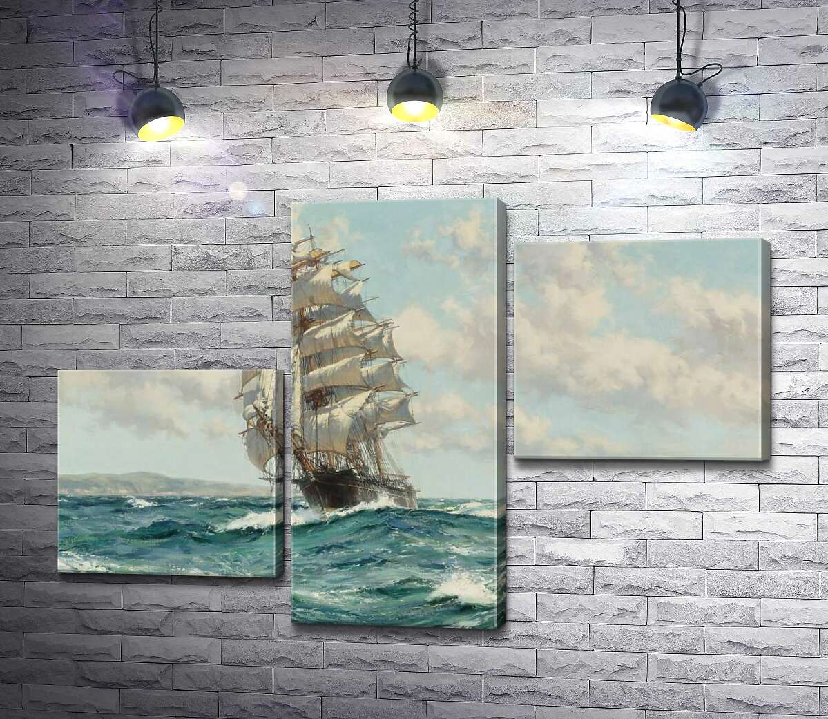 модульна картина Корабель кліпер біля берегів Північної Америки ( Clipper Ship North America) (Модуль №12) - Монтегю Доусон (Montague Dawson)