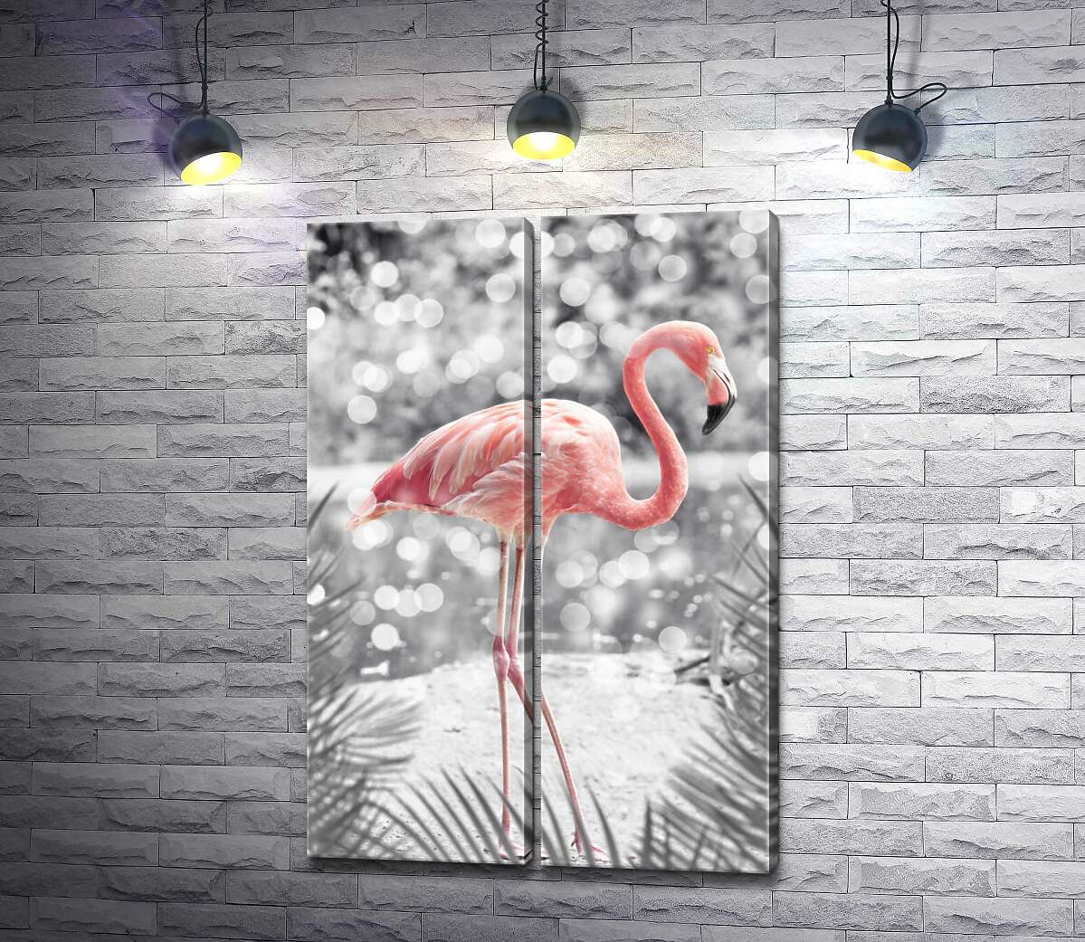 модульная картина Розовое вкрапление нежности в силуэте фламинго