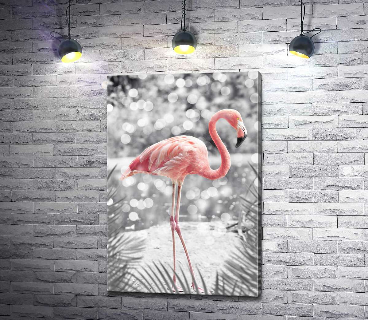 картина Розовое вкрапление нежности в силуэте фламинго