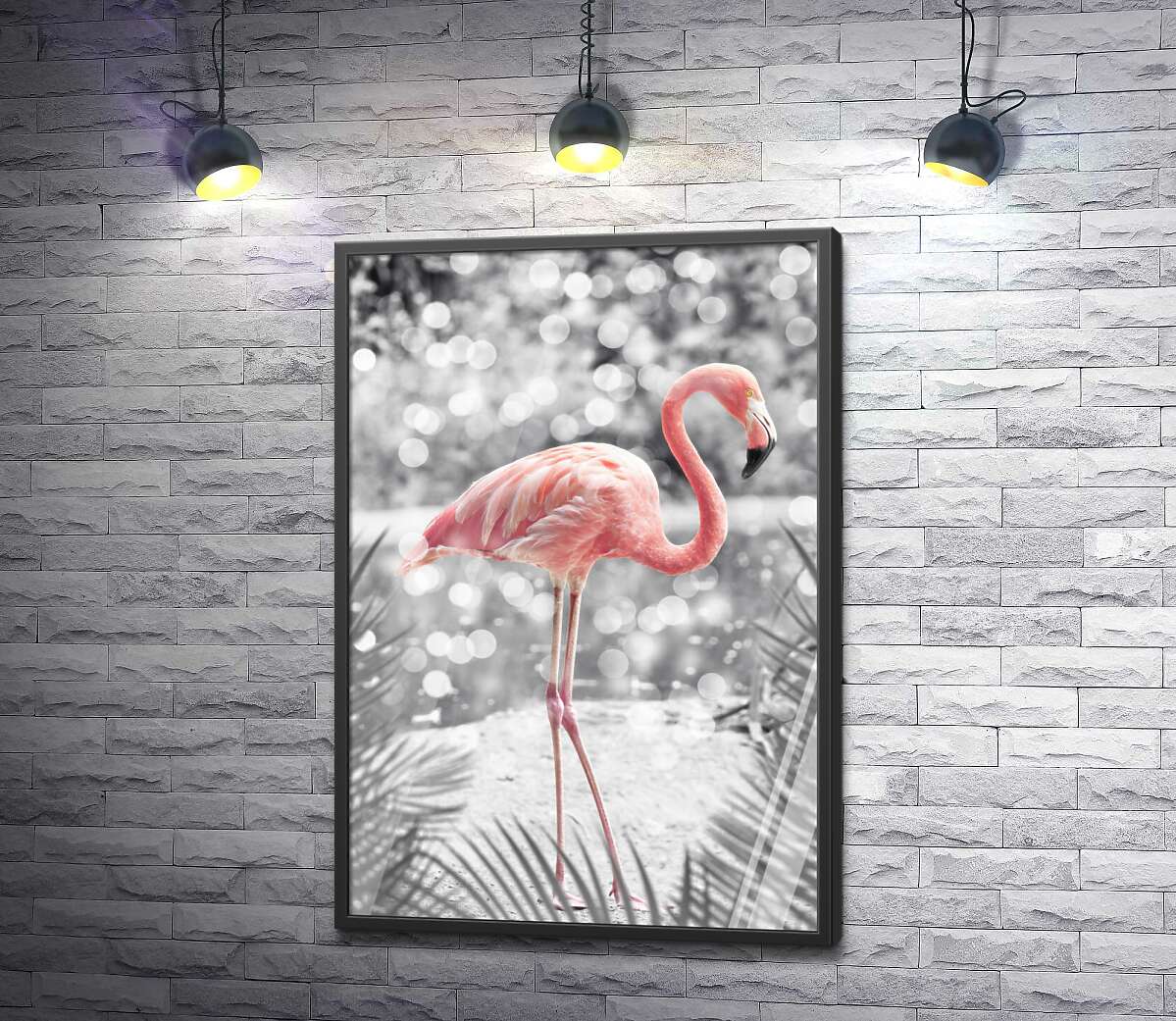 постер Розовое вкрапление нежности в силуэте фламинго