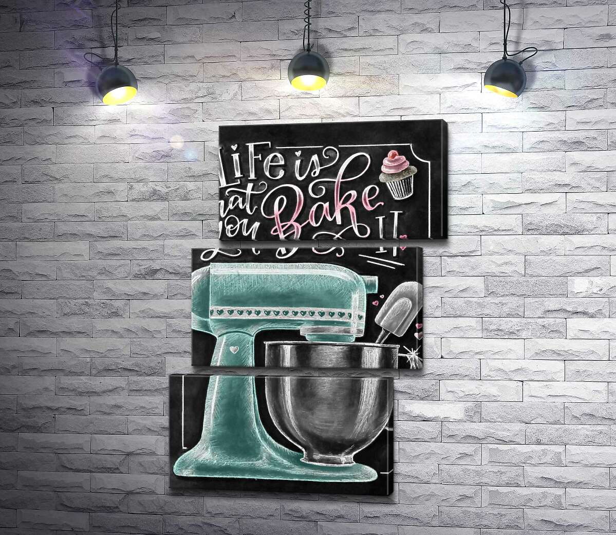 модульная картина Кухонный комбайн и мотивационная фраза "Life is what you bake it" (Модуль №17)