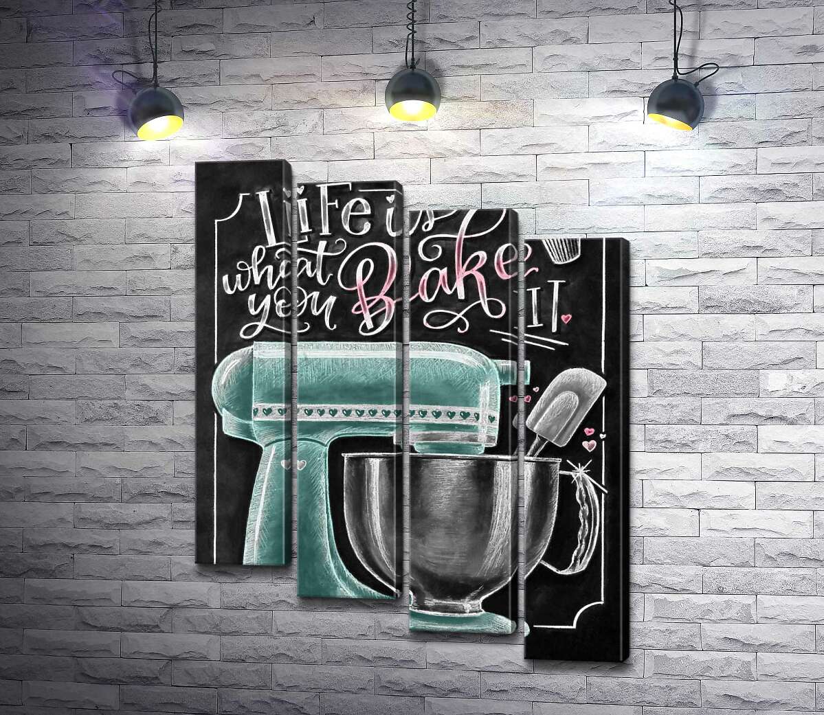 модульна картина Кухонний комбайн та мотиваційна фраза "Life is what you bake it" (Модуль №19)
