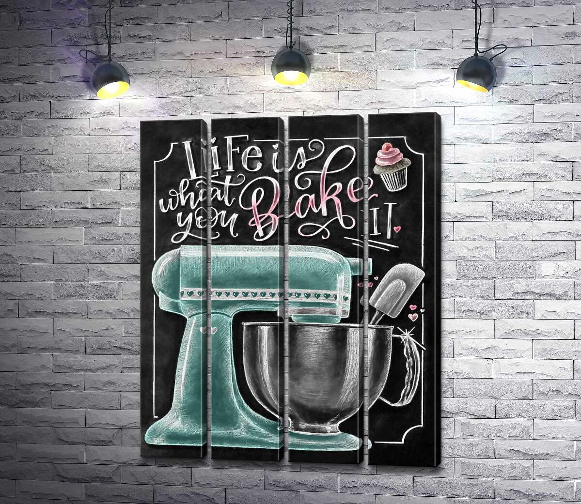 модульная картина Кухонный комбайн и мотивационная фраза "Life is what you bake it" (Модуль №24)