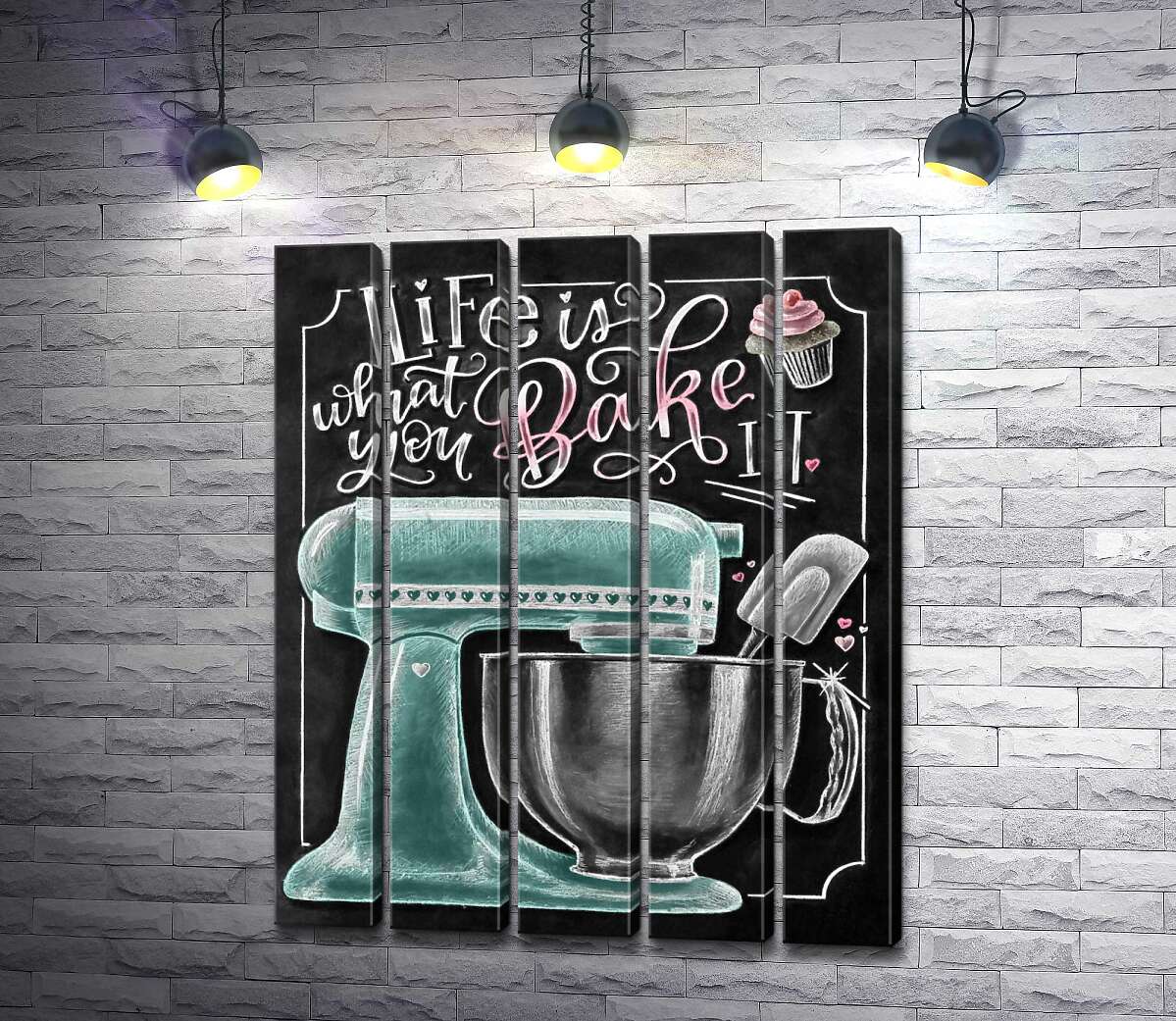 модульна картина Кухонний комбайн та мотиваційна фраза "Life is what you bake it" (Модуль №26)