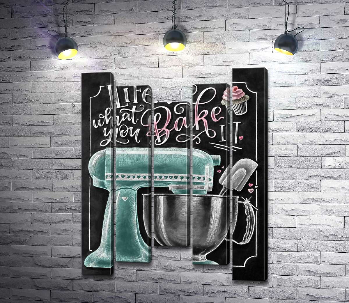 модульная картина Кухонный комбайн и мотивационная фраза "Life is what you bake it" (Модуль №27)