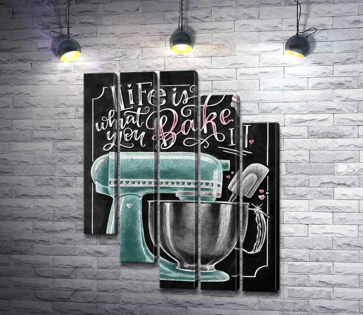 модульная картина Кухонный комбайн и мотивационная фраза "Life is what you bake it" (Модуль №28)