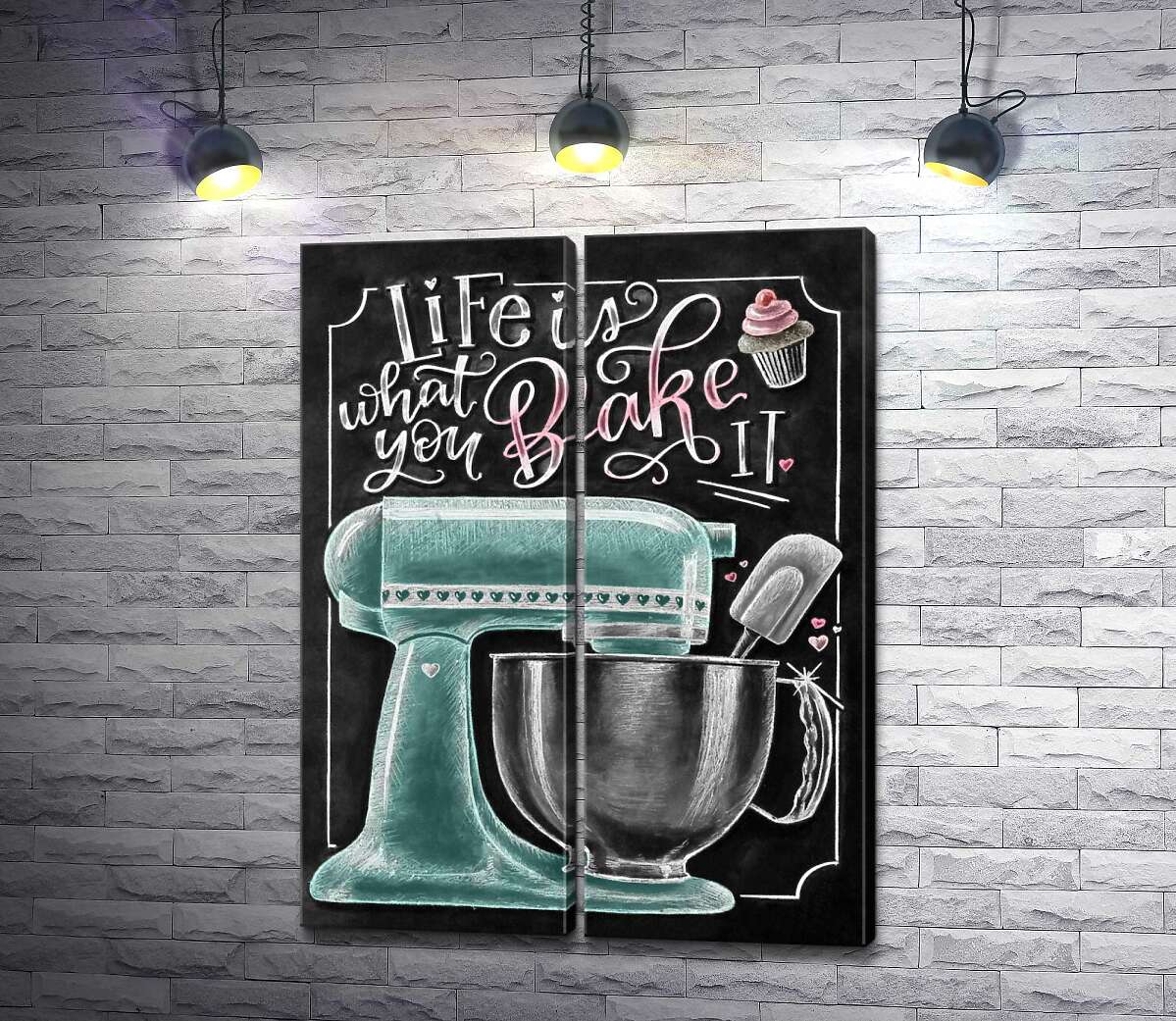 модульна картина Кухонний комбайн та мотиваційна фраза "Life is what you bake it" (Модуль №6)