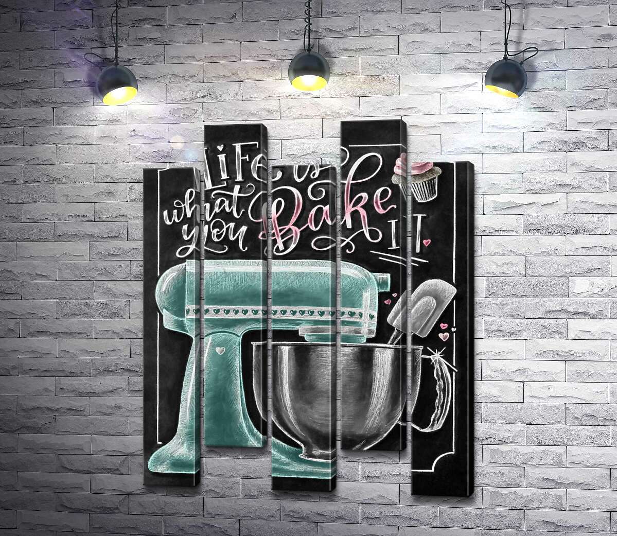 модульная картина Кухонный комбайн и мотивационная фраза "Life is what you bake it" (Модуль №30)