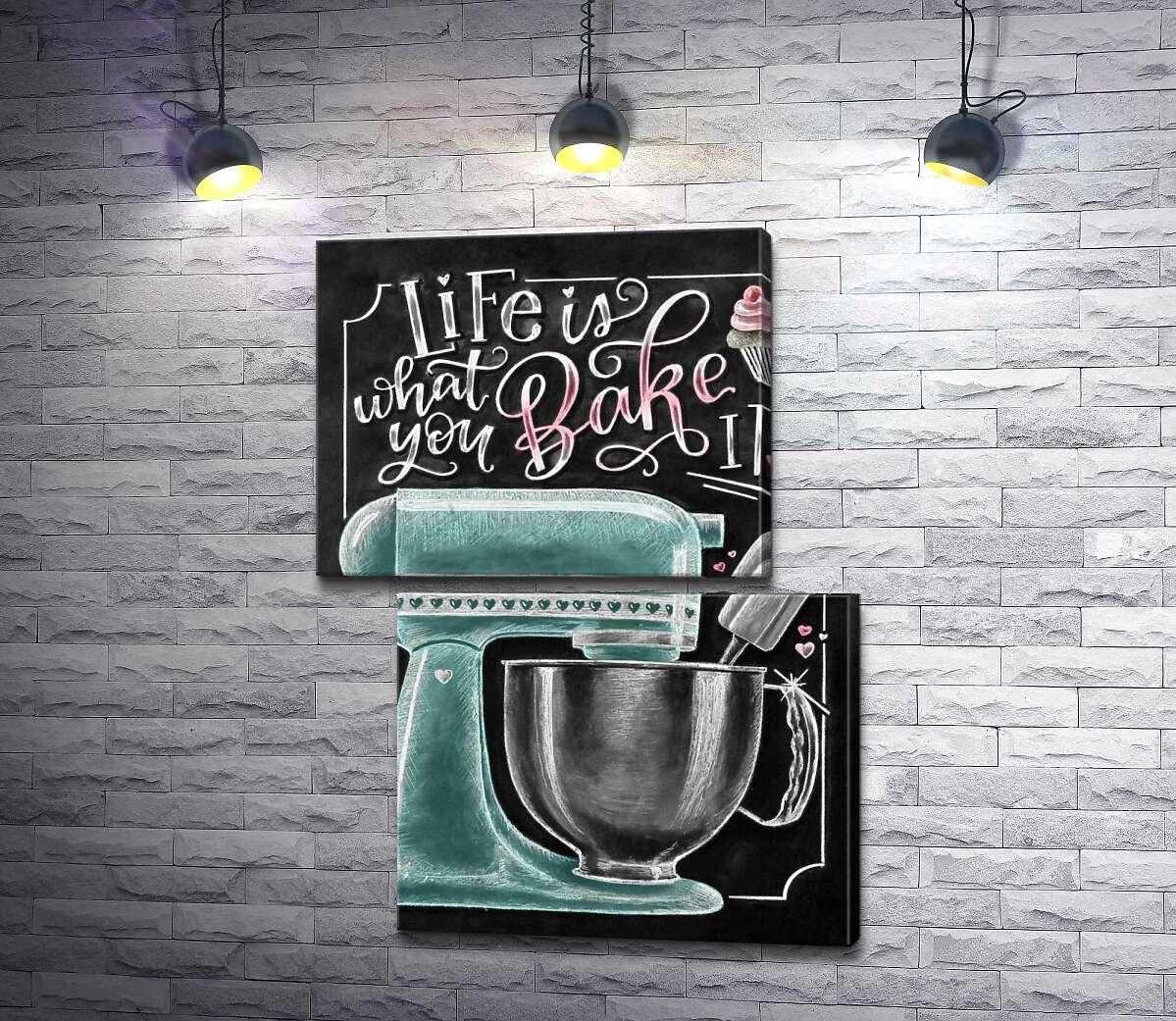 модульная картина Кухонный комбайн и мотивационная фраза "Life is what you bake it" (Модуль №8)