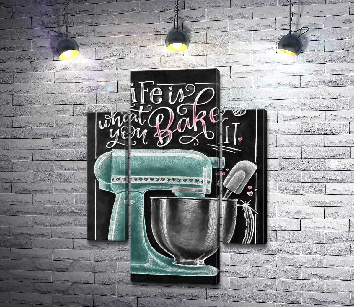 модульная картина Кухонный комбайн и мотивационная фраза "Life is what you bake it" (Модуль №5)