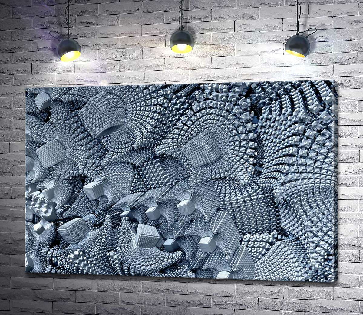 картина Сіра абстракція з кубічних візерунків