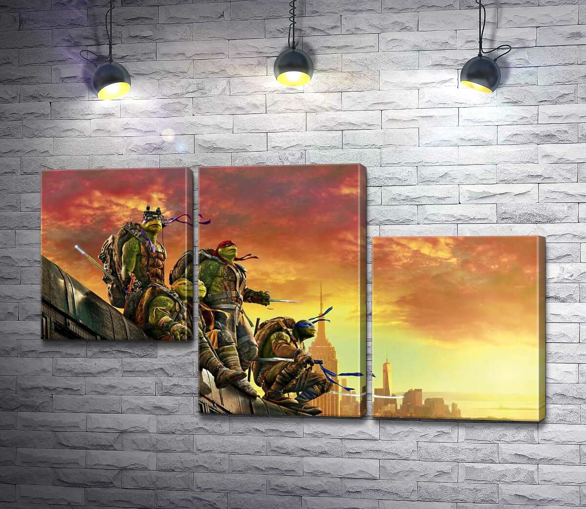 модульна картина Черепашки-ніндзя (Teenage Mutant Ninja Turtles) дивляться на вечірнє місто з даху поїзда (Модуль №13)
