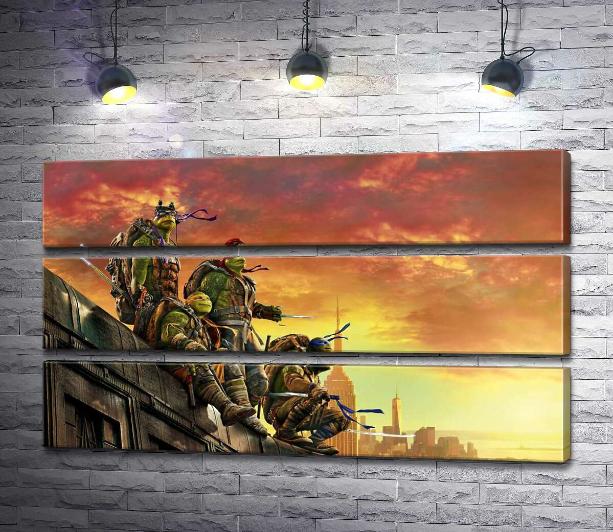 модульна картина Черепашки-ніндзя (Teenage Mutant Ninja Turtles) дивляться на вечірнє місто з даху поїзда (Модуль №15)