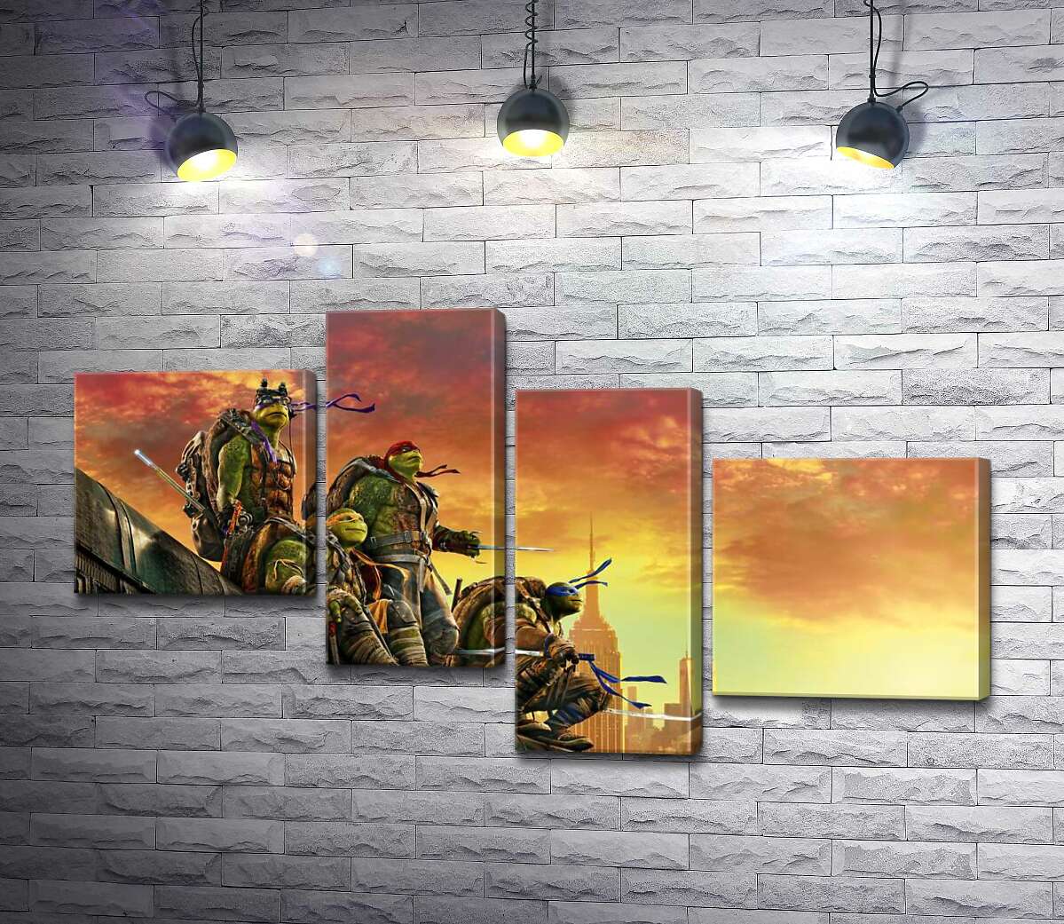 модульна картина Черепашки-ніндзя (Teenage Mutant Ninja Turtles) дивляться на вечірнє місто з даху поїзда (Модуль №21)
