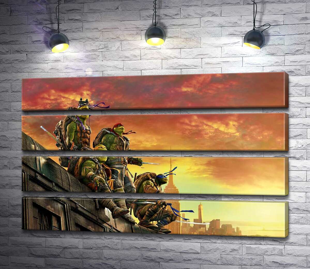модульна картина Черепашки-ніндзя (Teenage Mutant Ninja Turtles) дивляться на вечірнє місто з даху поїзда (Модуль №22)
