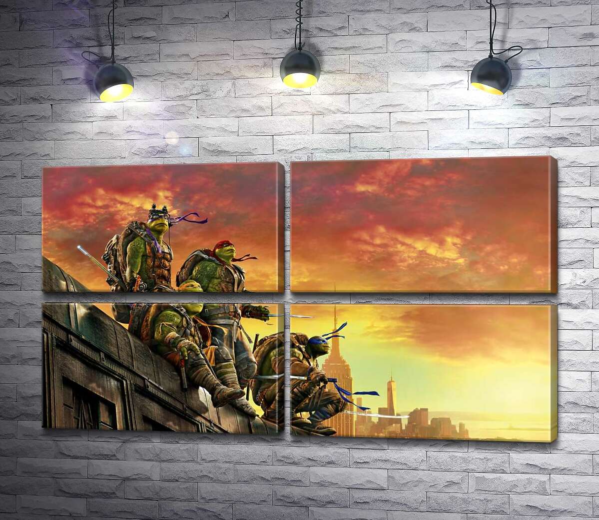 модульна картина Черепашки-ніндзя (Teenage Mutant Ninja Turtles) дивляться на вечірнє місто з даху поїзда (Модуль №25)