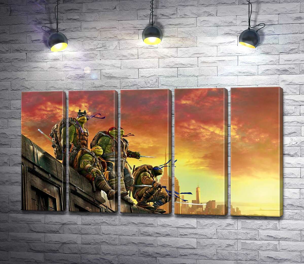 модульна картина Черепашки-ніндзя (Teenage Mutant Ninja Turtles) дивляться на вечірнє місто з даху поїзда (Модуль №26)