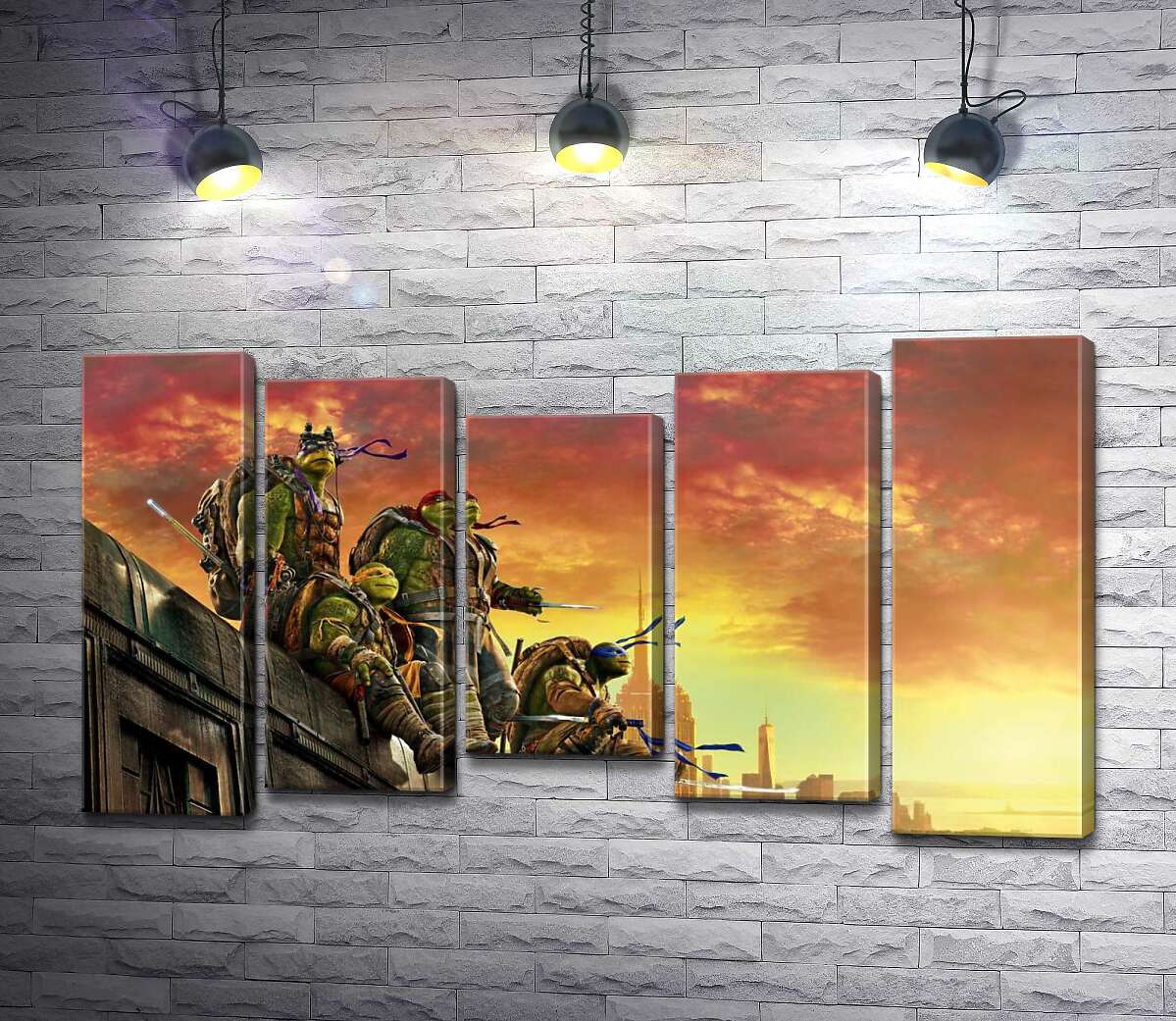 модульна картина Черепашки-ніндзя (Teenage Mutant Ninja Turtles) дивляться на вечірнє місто з даху поїзда (Модуль №27)