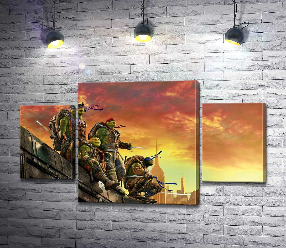 модульна картина Черепашки-ніндзя (Teenage Mutant Ninja Turtles) дивляться на вечірнє місто з даху поїзда (Модуль №5)