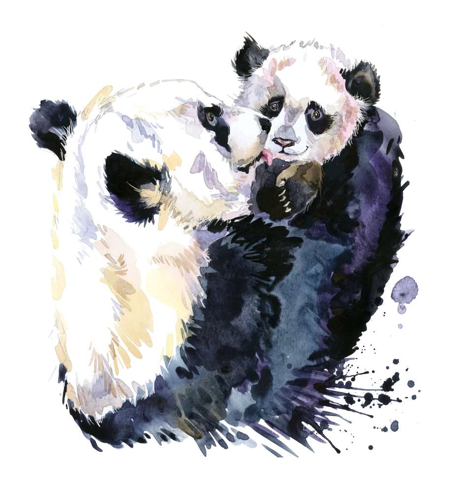 картина-постер Заботливая мама-панда облизывает маленького детеныша