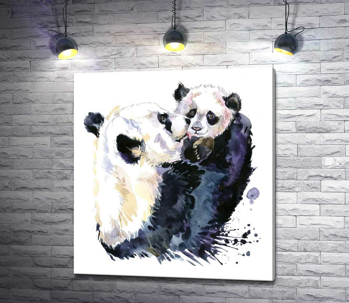 картина Турботлива мама-панда облизує маленьке дитинча